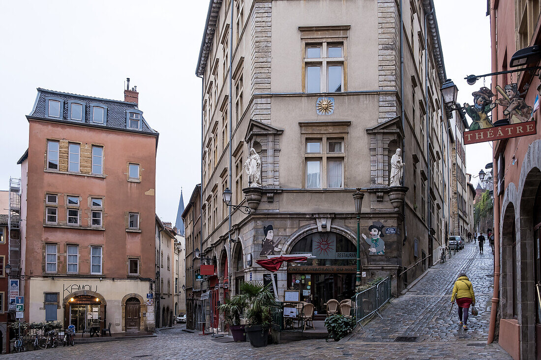 Cityscape of the Place de la Trinite, a square located in Vieux-Lyon, the city's oldest district, UNESCO World Heritage Site, Lyon, Auvergne Rhone Alpes, France, Europe