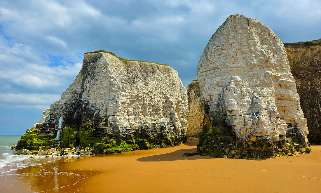 Chalk stacks and cliffs, Botany Bay, near Margate, Kent, England, United Kingdom, Europe