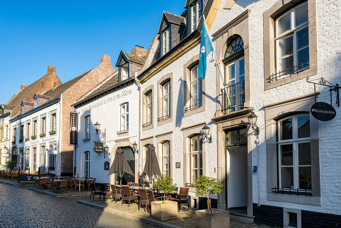 Street with traditional Dutch houses in Thorn, white village, Limburg, The Netherlands, Europe