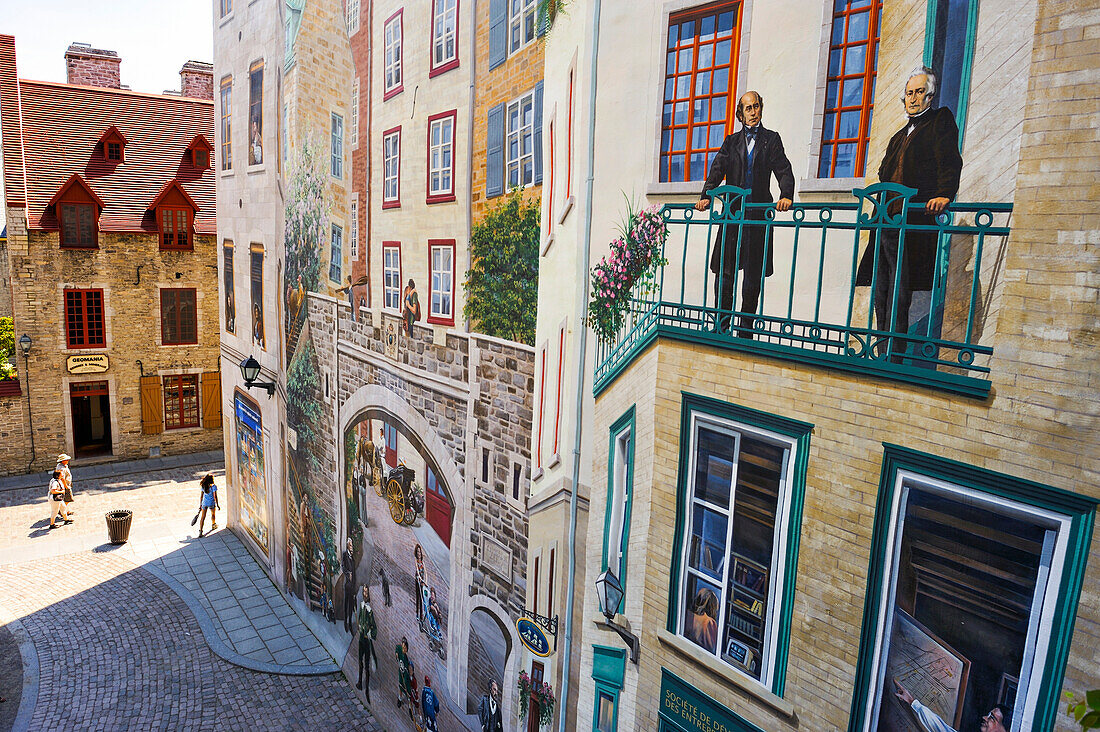 Mural painting, Petit Champlain district, Quebec City, Province of Quebec, Canada, North America