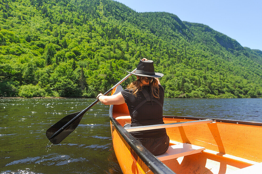 Canoe on Jacques-Cartier River, Jacques-Cartier National Park, Province of Quebec, Canada, North America