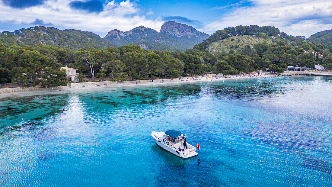 Aerial of the Formentor beach on the Fomentor Peninsula, Mallorca, Balearic islands, Spain, Mediterranean, Europe