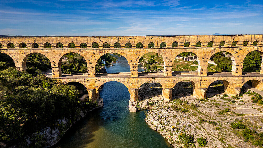 Der Pont du Gard, ein römischer Aquädukt, UNESCO-Welterbe, Vers-Pont-du-Guard, Okzitanien, Frankreich, Europa