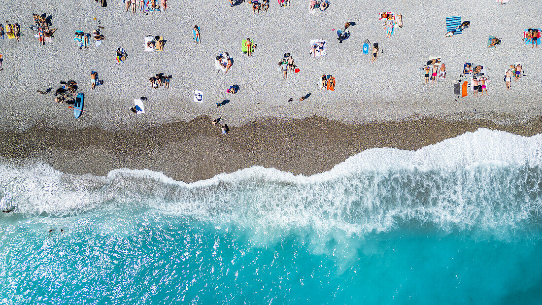 Luftaufnahme der Strandpromenade, Nizza, Alpes Maritimes, Französische Riviera, Frankreich, Europa