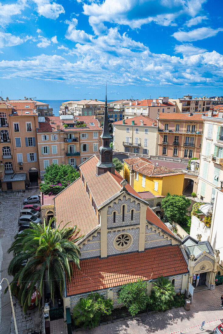 Blick über die Küstenstadt Menton, Alpes Maritimes, Provence-Alpes-Côte d'Azur, Côte d'Azur, Frankreich, Europa