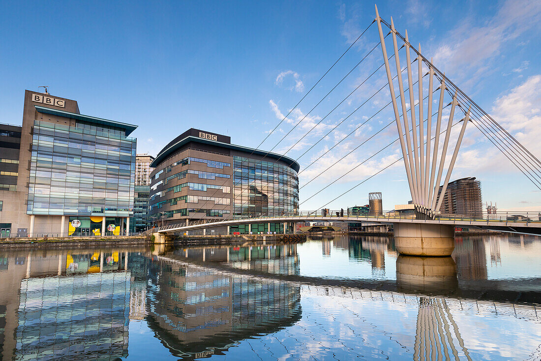 Media City footbridge, Media City UK, Salford Quays, Greater Manchester, England, United Kingdom, Europe