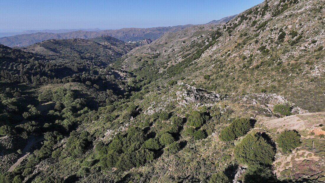 Aerial view of Gorge Sarakina Meskla, Crete, Greek Islands, Greece, Europe