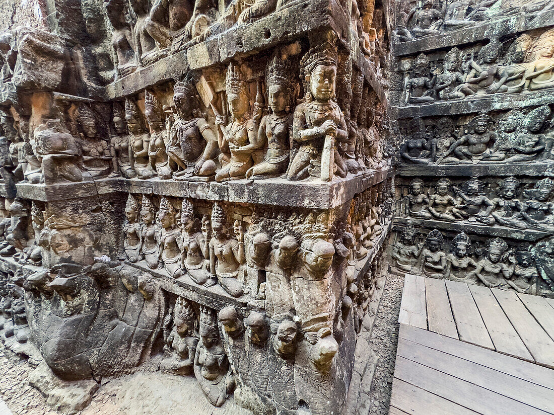 The Terrace of the Elephants, part of the walled city of Angkor Thom, a ruined temple complex in Angkor, UNESCO World Heritage Site, Cambodia, Indochina, Southeast Asia, Asia