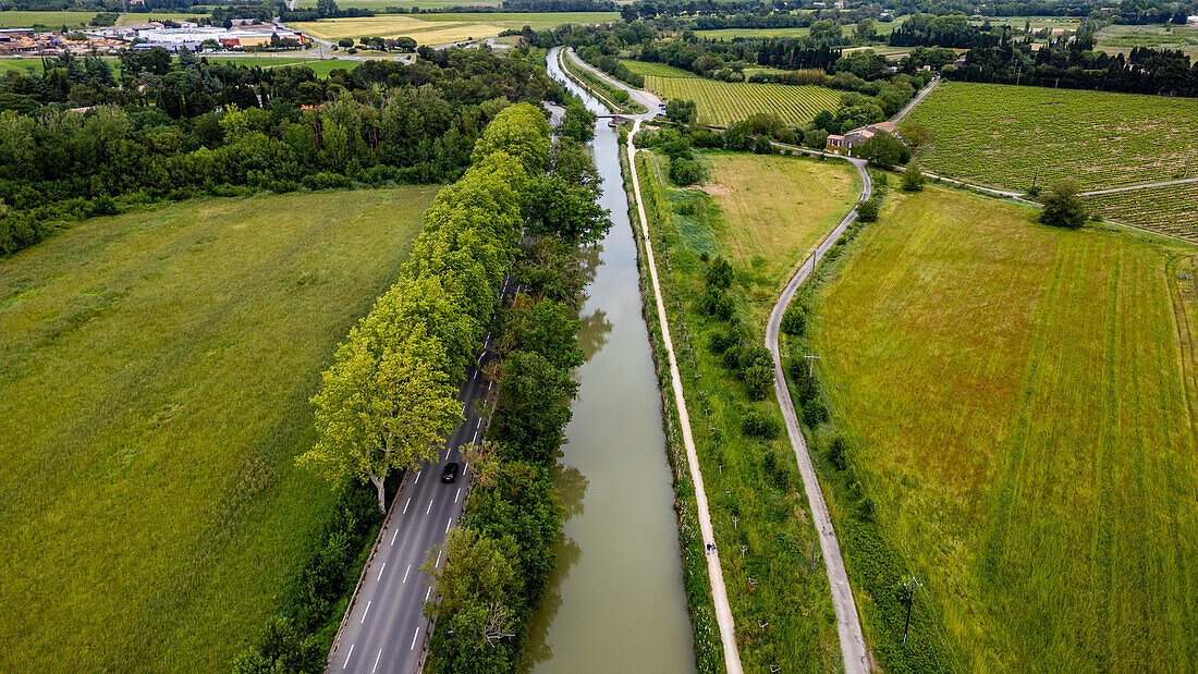 Canal du Midi bei Carcassonne, UNESCO-Welterbestätte, Aude, Okzitanien, Frankreich, Europa