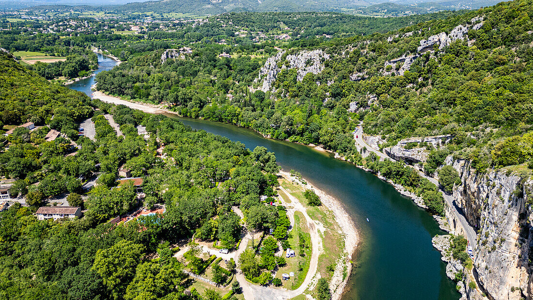 Aerial of the Ardeche Gorge (Gorges de l'Ardeche), Ardeche, Auvergne-Rhone-Alpes, France, Europe