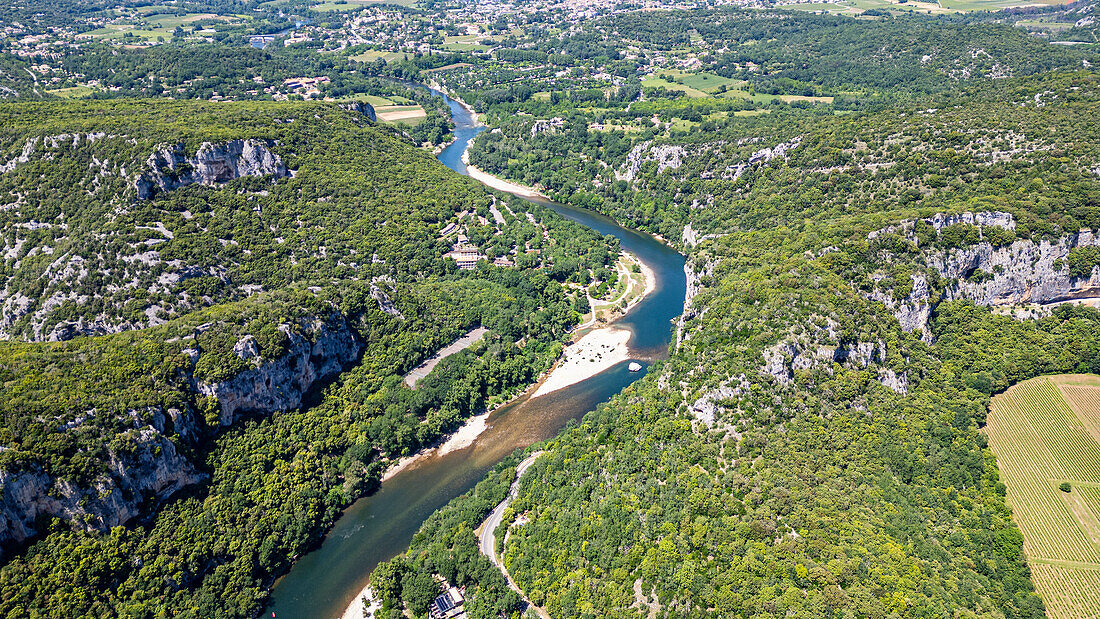 Aerial of the Ardeche Gorge (Gorges de l'Ardeche), Ardeche, Auvergne-Rhone-Alpes, France, Europe