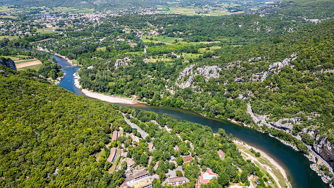 Aerial of the Ardeche Gorge (Gorges de l'Ardeche), Ardeche, Auvergne-Rhone-Alpes, France, Europe