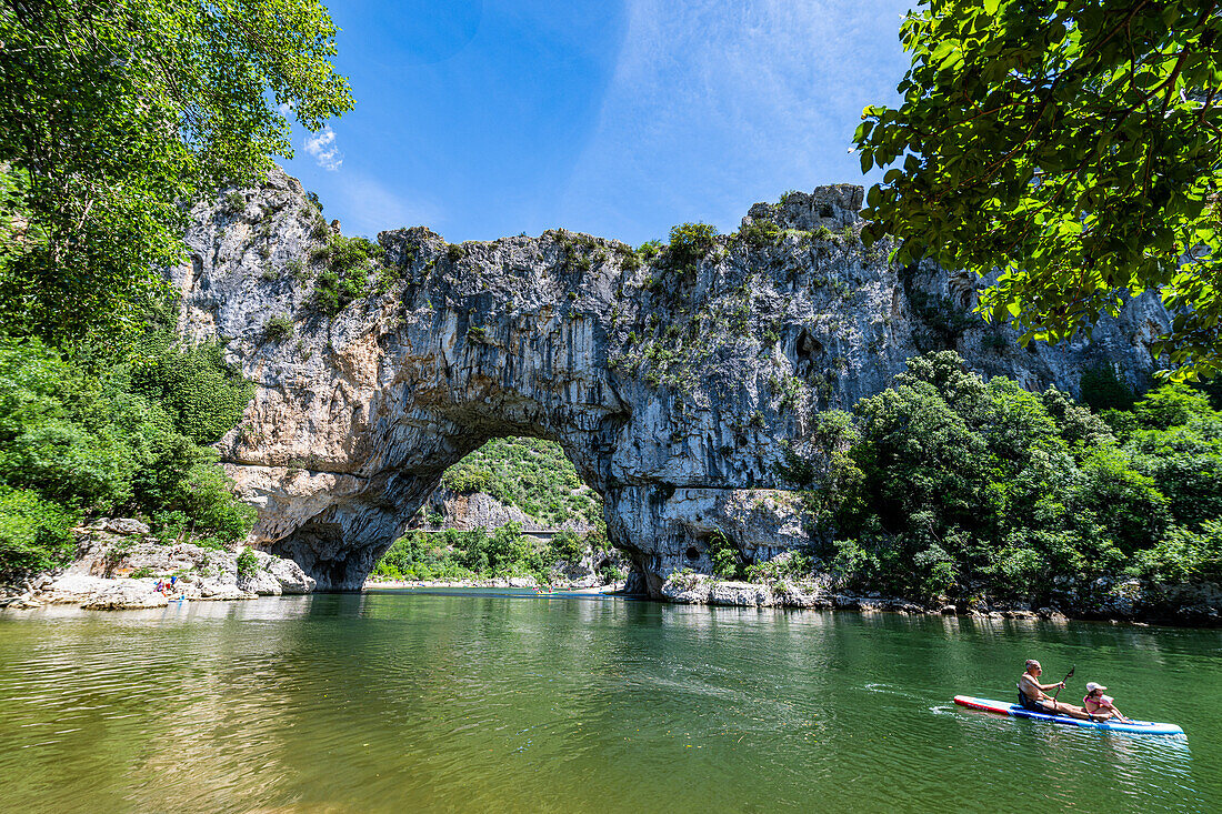 Aerial of the Pont d'Arc, Ardeche Gorge (Gorges de l'Ardeche), Ardeche, Auvergne-Rhone-Alpes, France, Europe