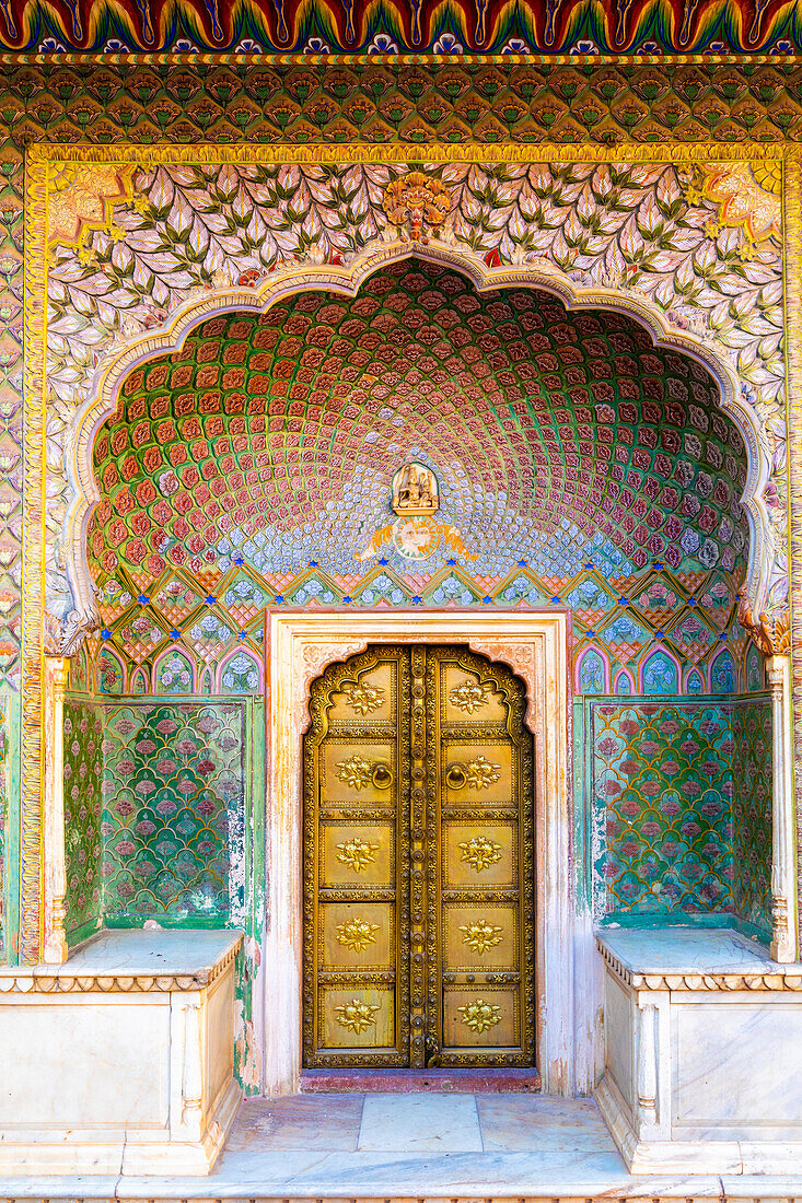 Rosentor, Stadtpalast, Jaipur, Rajasthan, Indien, Südasien, Asien