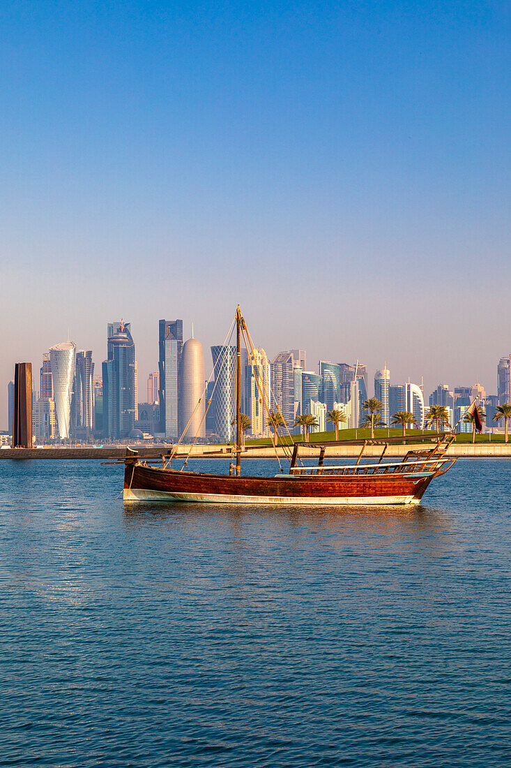 Doha Skyline and Traditional Dhow, Doha, Qatar, Middle East