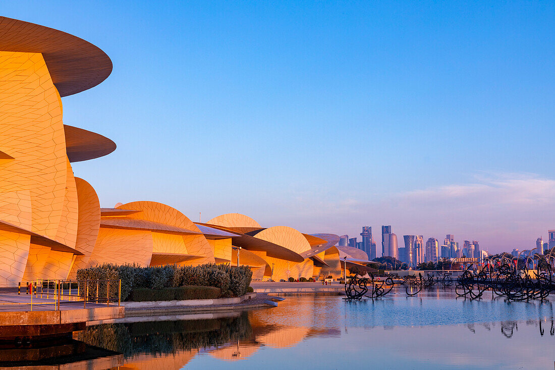 National Museum of Qatar at sunrise, Doha, Qatar, Middle East