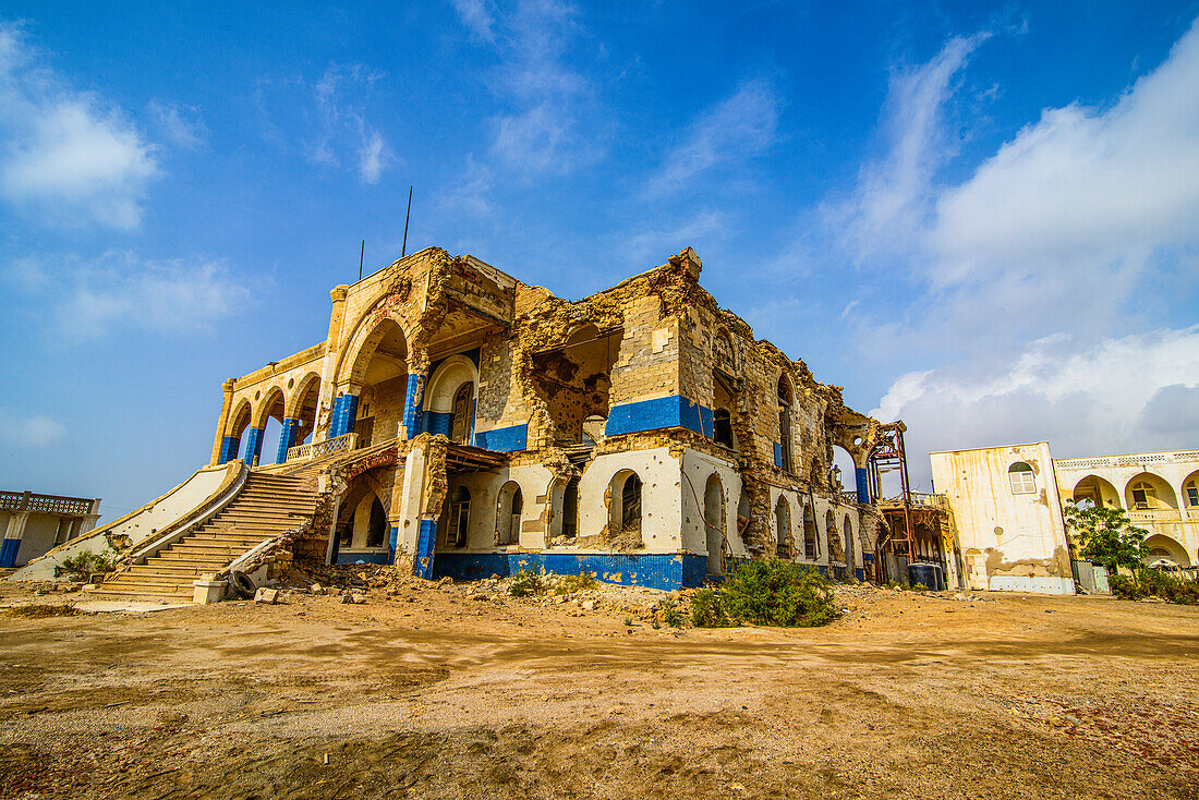 Old presidential palace destroyed during the war, Massawa, Eritrea, Africa