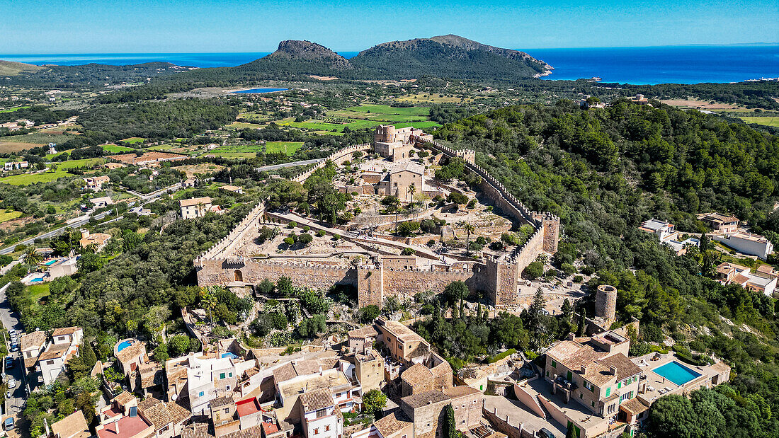 Aerial of the Castell de Capdepera, Mallorca, Balearic islands, Spain, Mediterranean, Europe