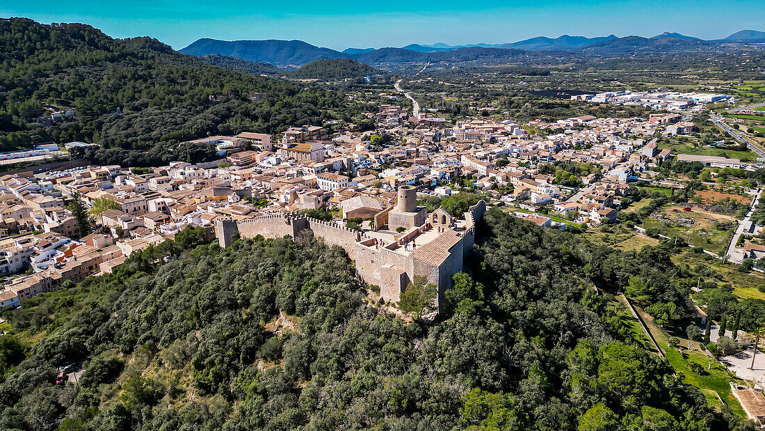 Aerial of the Castell de Capdepera, Mallorca, Balearic islands, Spain, Mediterranean, Europe