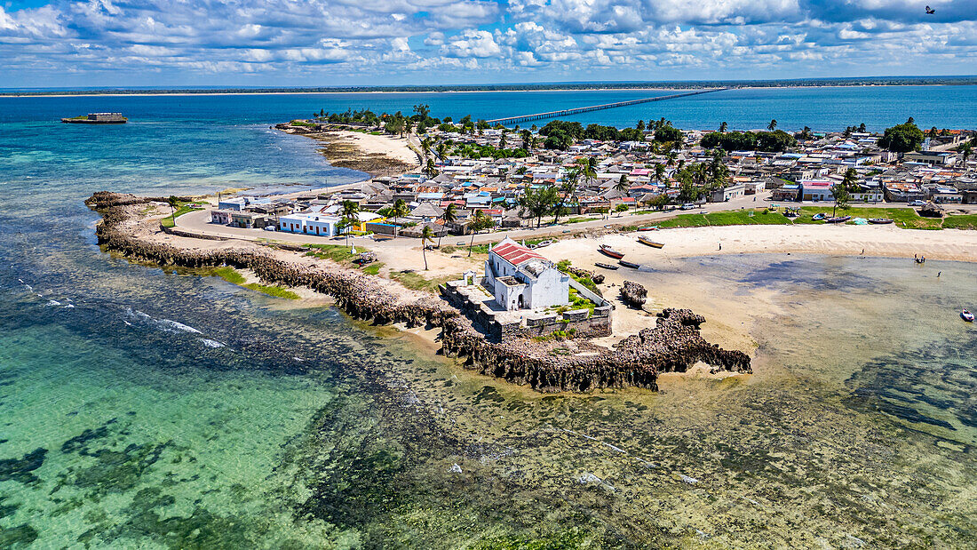 Aerial of the Island of Mozambique, UNESCO World Heritage Site, Mozambique, Africa