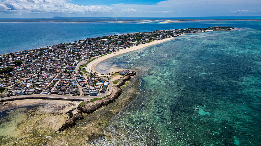 Aerial of the Island of Mozambique, UNESCO World Heritage Site, Mozambique, Africa