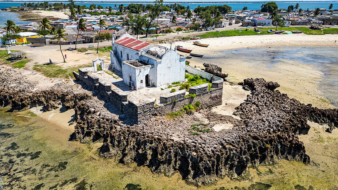 Aerial of San Antonio church, Island of Mozambique, UNESCO World Heritage Site, Mozambique, Africa