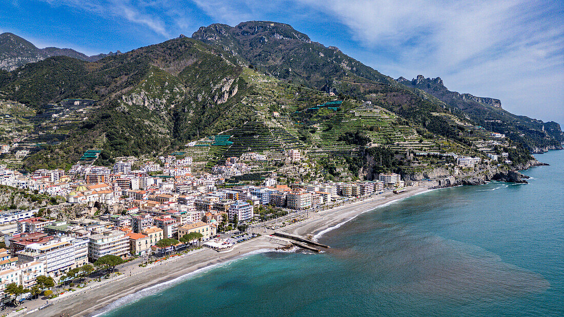 Aerial of Maiori, The Amalfi Coast, UNESCO World Heritage Site, Campania, Italy, Europe