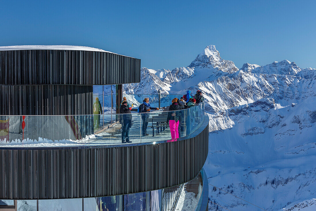 Summit restaurant on Nebelhorn summit, 2224m, Oberstdorf, Swabia, Bavarian Alps, Bavaria, Germany, Europe