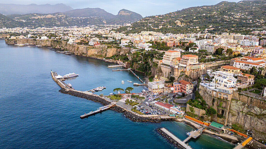 Aerial of Sorrento, Bay of Naples, Campania, Italy, Europe