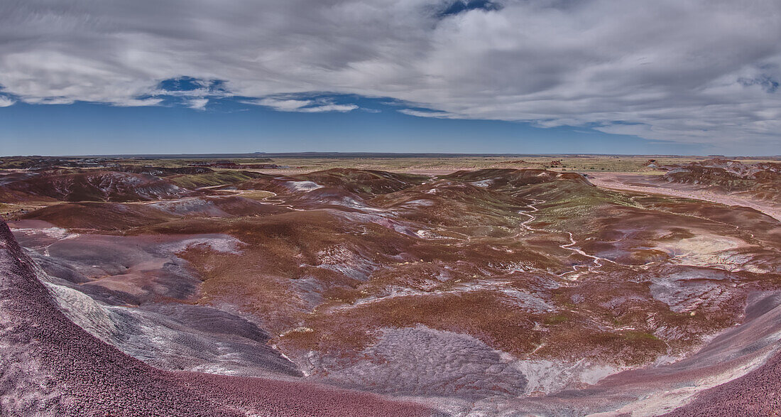 Das Nordtal unterhalb der Blue Mesa im Petrified Forest National Park, Arizona, Vereinigte Staaten von Amerika, Nordamerika