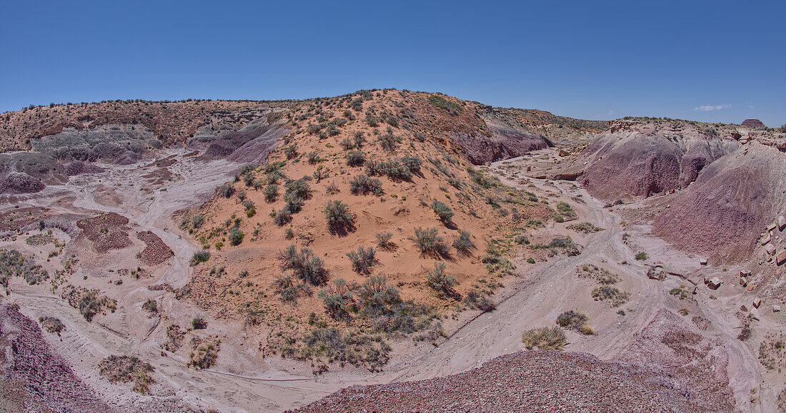 A sloping red sand dune above Hamilili Wash in Petrified Forest National Park, Arizona, United States of America, North America