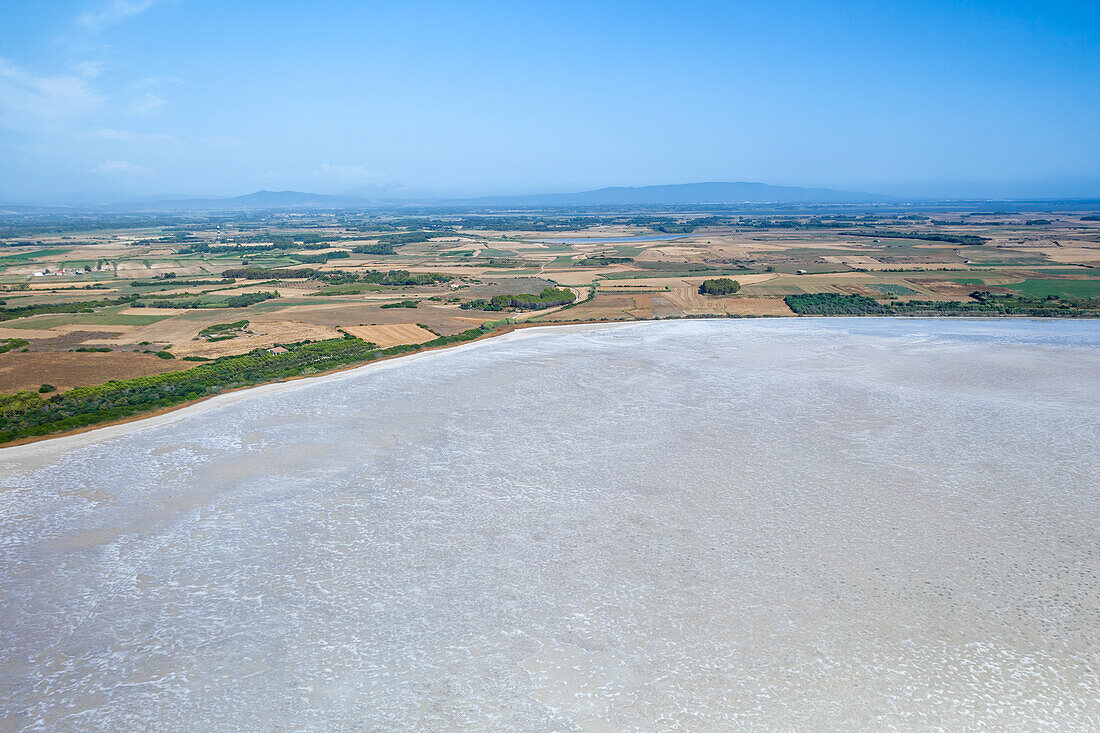 Salt lake of Sale de Porcus, aerial drone view, Sardinia, Italy, Mediterranean, Europe