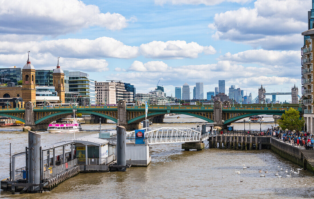 Southwark Bridge as seen from the South Bank, London, England, United Kingdom, Europe