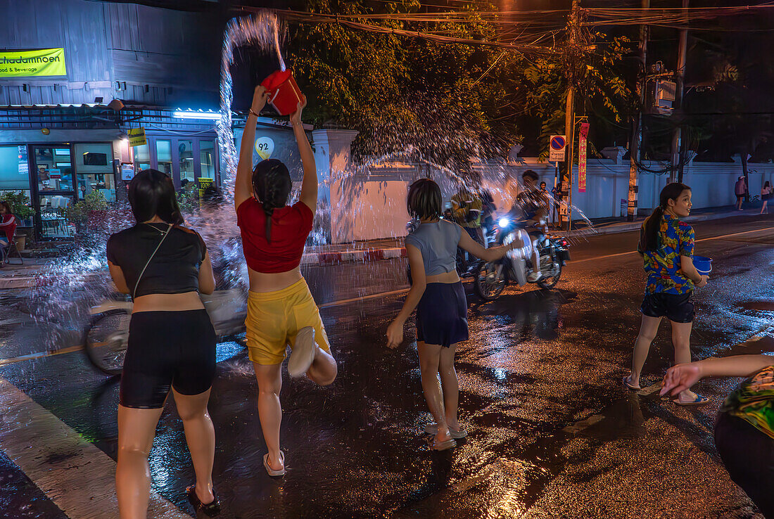 Songkram Thai Buddhist New Year parade, blessings and water battles celebrations in Chiang Mai, Thailand, Southeast Asia, Asia