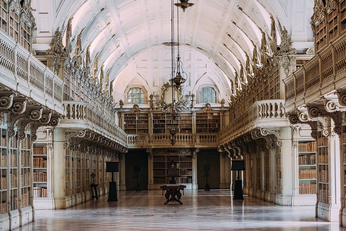 Die Mafra-Palastbibliothek, eine der wichtigsten Bibliotheken Europas, im Mafra-Nationalpalast, UNESCO-Weltkulturerbe, Region Lissabon, Portugal, Europa