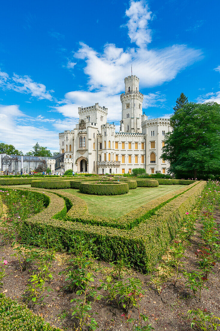 Facade of The State Chateau of Hluboka and park, Hluboka nad Vltavou, South Bohemian Region, Czech Republic (Czechia), Europe