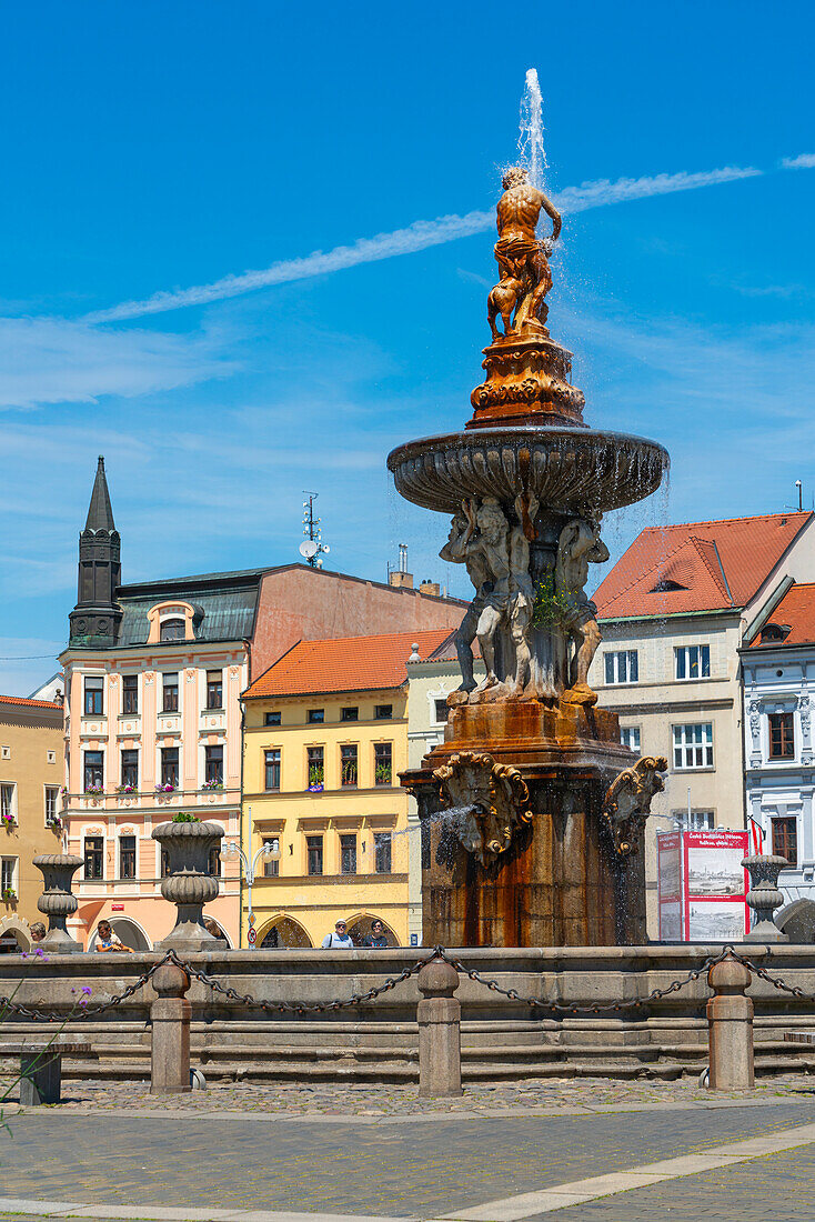 Samson-Brunnen am Platz Premysl Otakar II, Budweis, Südböhmische Region, Tschechische Republik (Tschechien), Europa