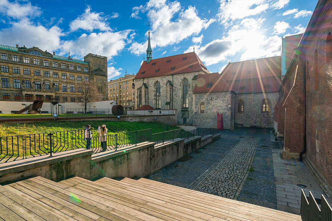 Exterior of Convent of St. Agnes on sunny day, Prague, Bohemia, Czech Republic (Czechia), Europe