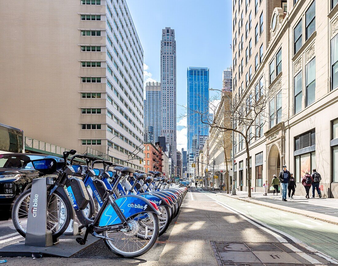 Bicycles for rent under the Citi Bike system which provides  33000 bikes for rent at 1900 stations, New York City, United States of America, North America