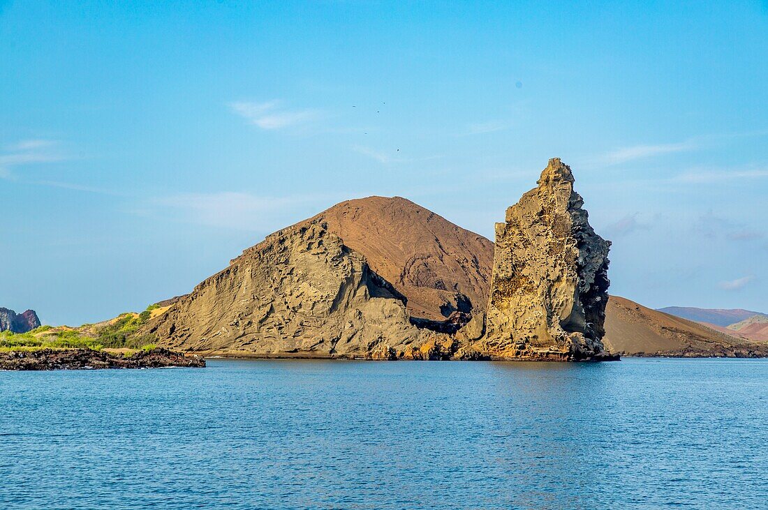 Pinnacle Rock auf der Insel Bartolome auf den Galapagos-Inseln, UNESCO-Weltnaturerbe, Ecuador, Südamerika