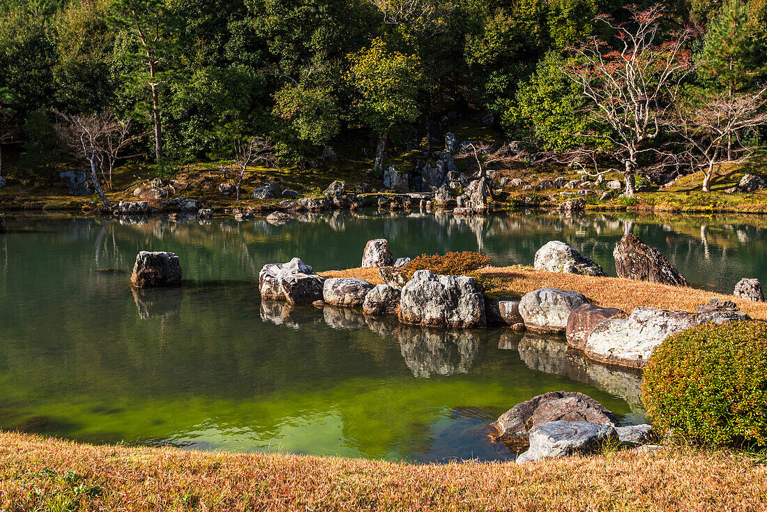 Sogenchi Teien lake, tranquil Zen garden of Tenryu-ji, UNESCO World Heritage Site, in Arashiyama, Kyoto, Honshu, Japan, Asia