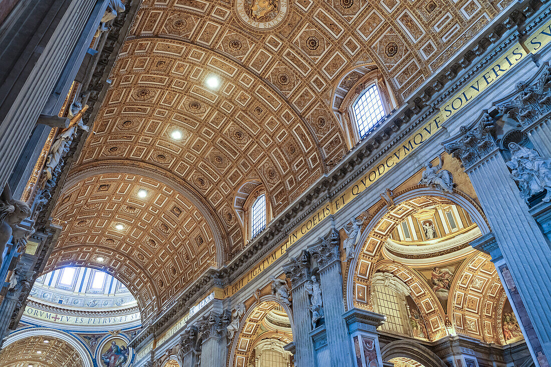 Architectural detail of the ceiling of Saint Peter's Basilica in Vatican City, the papal enclave in Rome, UNESCO World Heritage Site, Rome, Lazio, Italy, Europe