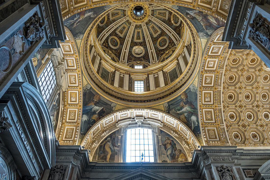 Detail of the Clementine Chapel Dome, located within Saint Peter's Basilica in Vatican City, the papal enclave in Rome, UNESCO World Heritage Site, Rome, Lazio, Italy, Europe