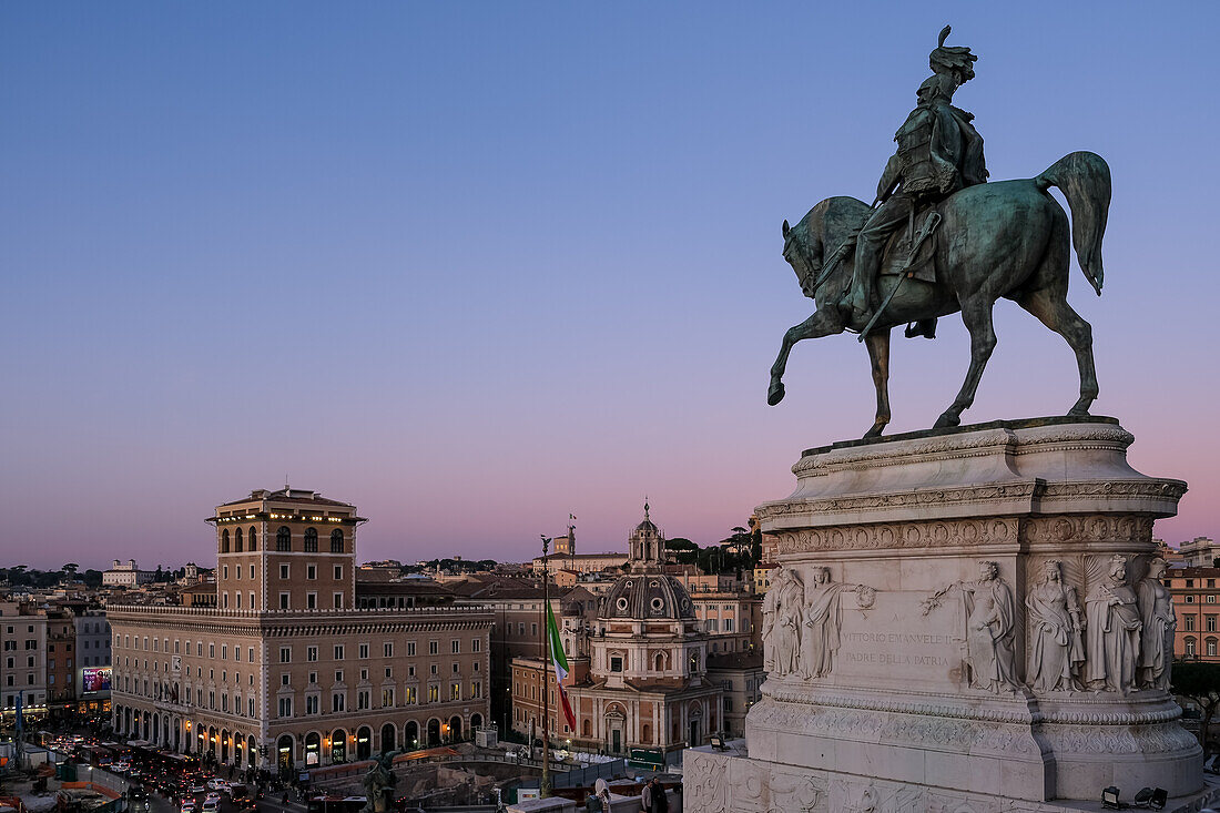 Equestrian statue, Victor Emmanuel II National Monument, UNESCO World Heritage Site, built between 1885 and 1935 to honour Victor Emmanuel II, the first king of a unified Italy, Rome, Lazio, Italy, Europe