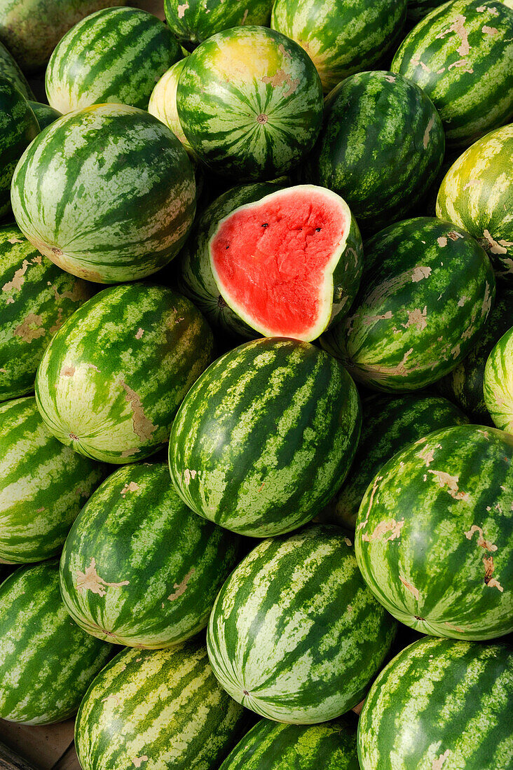 Watermelon display for sale on the roadside, Republic of Panama, Central America