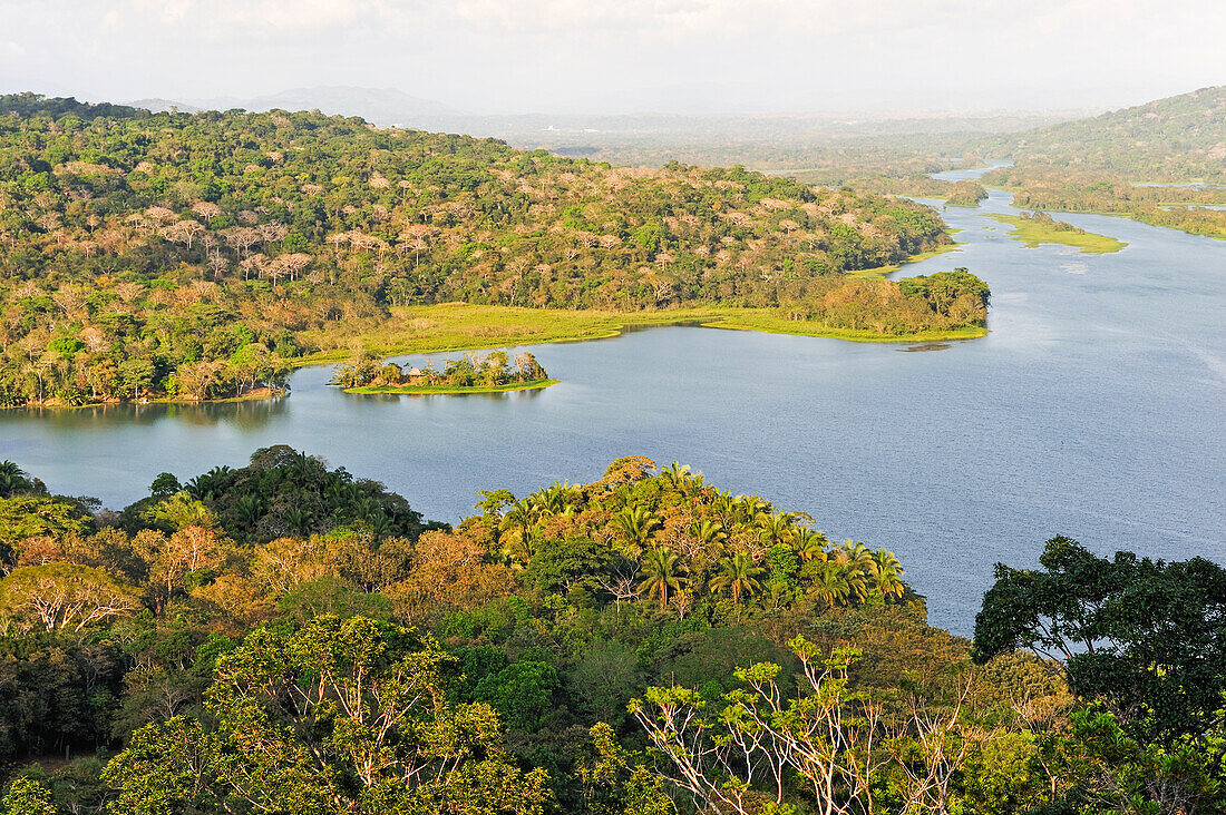 Aerial view over the Chagres River from the watch tower of the Gamboa Resort, Republic of Panama, Central America