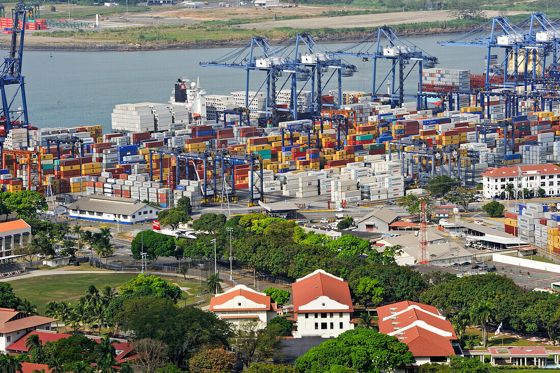 Port of the Canal seen from Ancon Hill, Panama City, Republic of Panama, Central America