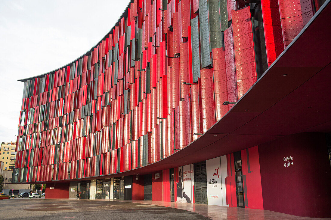 Facade of Arena Shopping Center including the Air Albania Stadium, Tirana, Albania, Europe