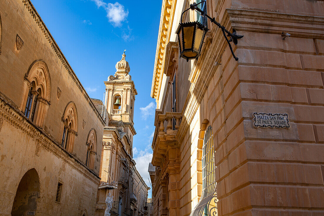 Blick auf die Kirche der Verkündigung der Muttergottes (Knisja tal-Lunzjata tal-Madonna) in Mdina, Malta, Mittelmeer, Europa