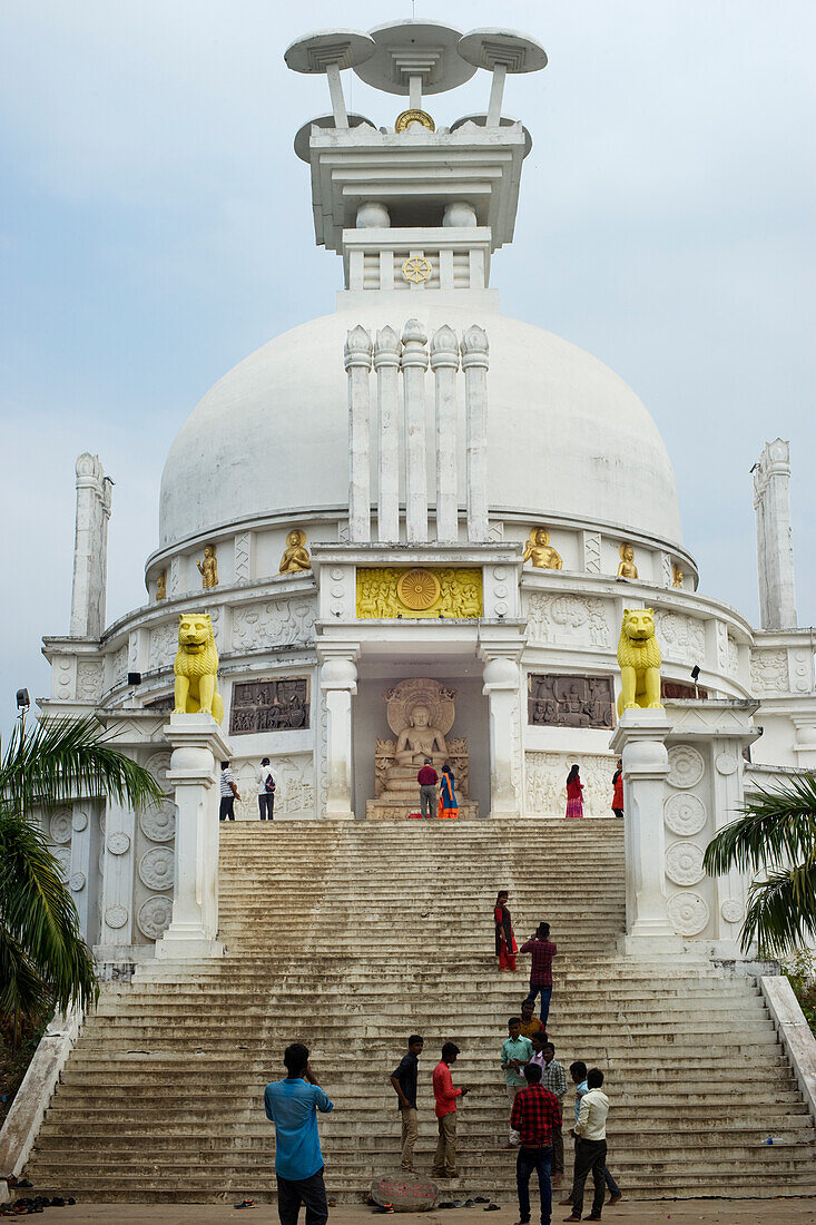 Dhauligiri Shanti Stupa (Dhauli Peace Pagoda), completed in 1972 with the collaboration of Nippon Buddha Sangha, atop Dhauli Hills on site of ancient temple, Bhubaneswar, Odisha, India, Asia